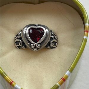 Brighton Heart-Shaped Silver Ring with Red Gemstone
Size 6 with retired box